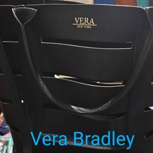 Vera Bradley, woven, black leather, tote,